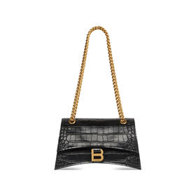 BALENCIAGA 巴黎世家 女士 Crush 小号柔韧鳄鱼纹压纹牛皮革链带单肩包 黑色 716351 210IX 1000