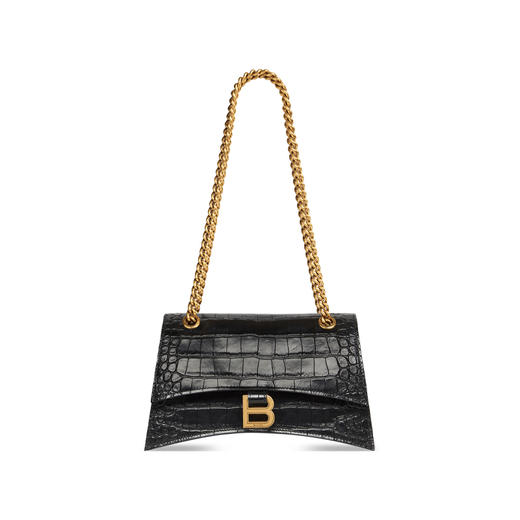 BALENCIAGA 巴黎世家 女士 Crush 小号柔韧鳄鱼纹压纹牛皮革链带单肩包 黑色 716351 210IX 1000 商品图0