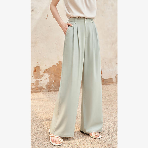 西遇宽松休闲通勤长裤女夏季新款阔腿显瘦百搭精致高腰休闲裤D1341115 商品图0