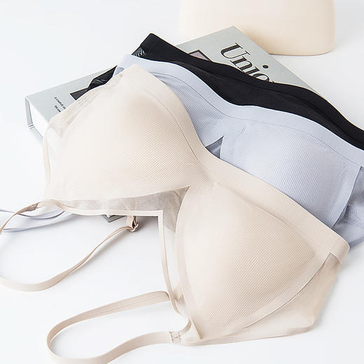 TG春夏真丝无痕贴合三角杯文胸 超薄款透气亲肤桑蚕丝内衣小胸 商品图3