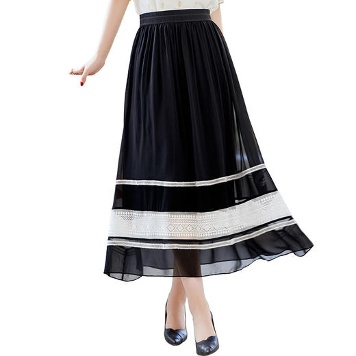 春夏新款桑蚕丝拼色优雅半身裙LS42496162 商品图4