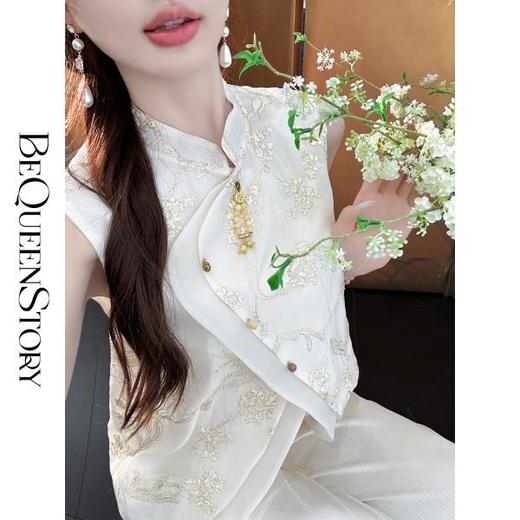 余潇潇【自由仙风】国风新中式凉爽透气素雅斜门襟立领马甲上衣 商品图2