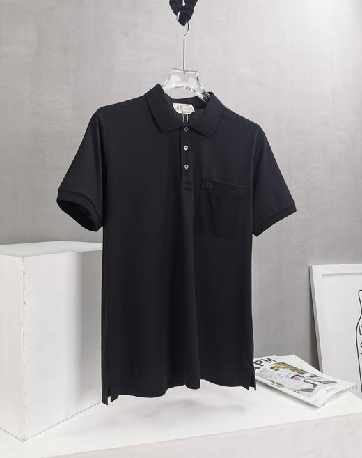 H马 2024春夏 字母刺绣小标 纯色丝光珠地棉 翻领短袖POLO衫 Z-11592 商品图4