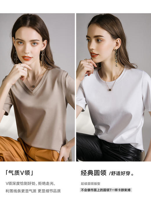 【109元2件】【专柜高品质】80s液氨凉感丝光棉短袖 春夏丝绸凉感棉圆领V领T恤 商品图2
