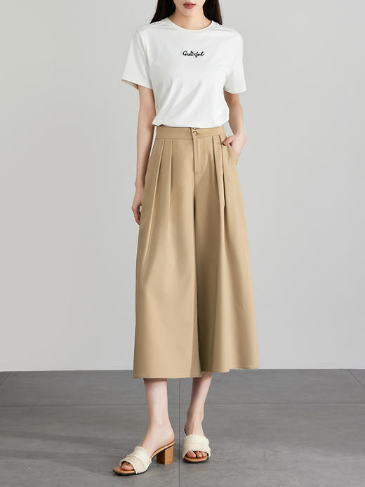 【专属特价】熙世界松弛感八分阔腿裤女2025夏季新款休闲裙裤小个子宽松裤子 商品图1