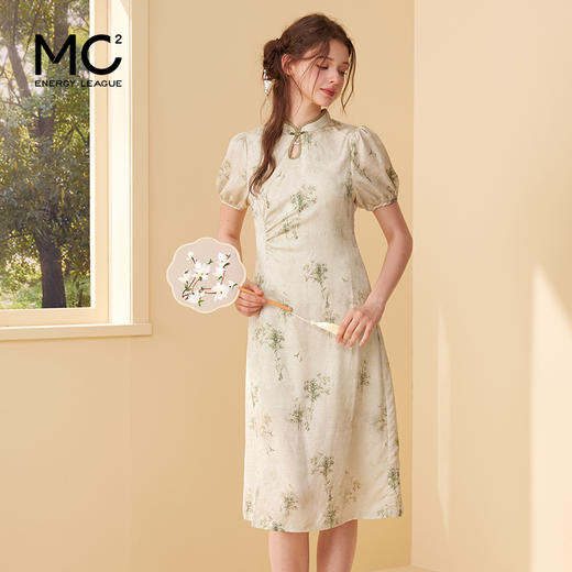 mc2复古新中式国风盘扣改良收腰连衣裙女装2024夏季新款时尚显瘦 商品图0