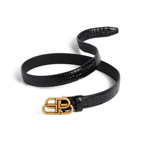 BALENCIAGA 巴黎世家 女士鳄鱼纹压花小牛皮BB细腰带 黑色 581690 1LR04 1000