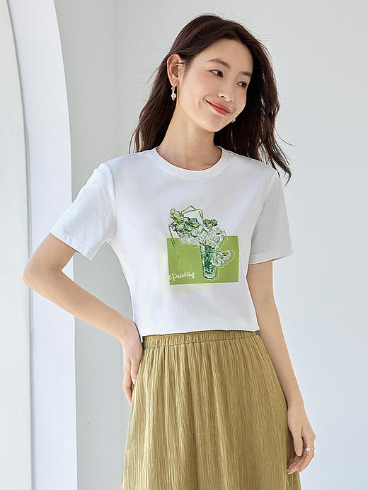 【断码清仓】【梵高联名】熙世界艺术名画印花T恤短袖夏装凉感白色体恤上衣 商品图3