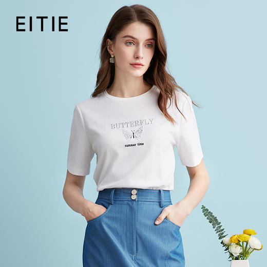 EITIE爱特爱夏季新款时尚休闲百搭舒适简约印花T恤上衣女B2402308 商品图0