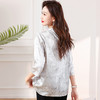 弹力缎真丝上衣，中袖设计感连帽宽松印花桑蚕丝小衫KQN-85507 商品缩略图2