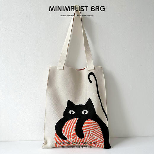 夏季【小众设计可爱熊猫针织包】韩版百搭单肩包 大容量通勤斜挎包托特包 国庆出游户外 商品图12