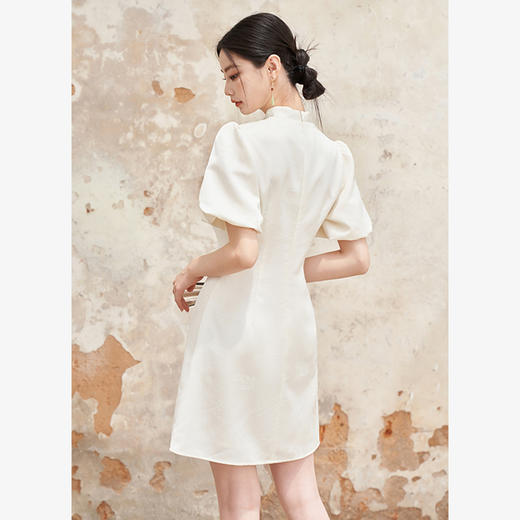 新中式国风提花连衣裙女夏季高级感收腰立领花苞袖连衣裙V1341119 商品图4