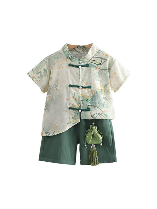 【中国风短袖】和悦2024夏季卡通熊猫盘扣套装 斜襟荷包国风童装 商品图3