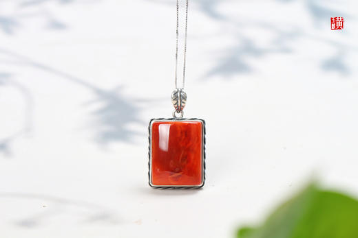 南红无事牌【平安顺遂】吊坠， 925银镶 商品图1