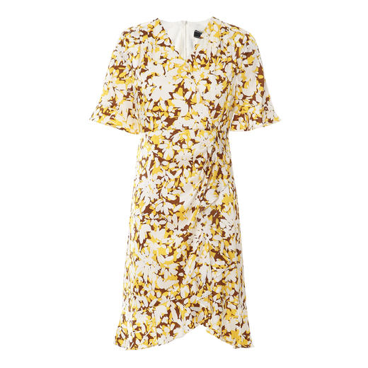 EITIE爱特爱夏季新款修身显瘦优雅V领印花荷叶袖连衣裙7407145 商品图5