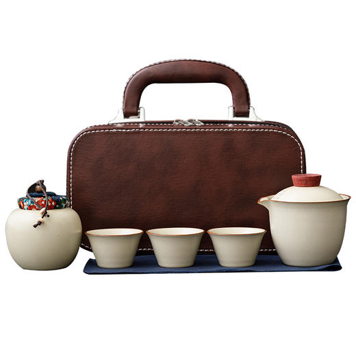 【汝窑一壶三杯 陶瓷便携式旅行茶具】快客杯简约格调 一体式收纳 随行随走 节日礼品端午节父亲节 送客户员工伴手礼 商品图4