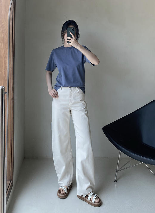 现货  THS 4.13-无 大王家 女士 侧边字母wang印花T恤 常规款做旧水洗T恤 2色 BH2496 商品图2