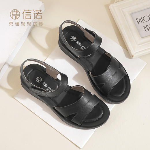 信诺 真皮舒适女鞋 2024新款夏季软底防滑平底低跟中老年妈妈凉鞋L618-7 商品图2