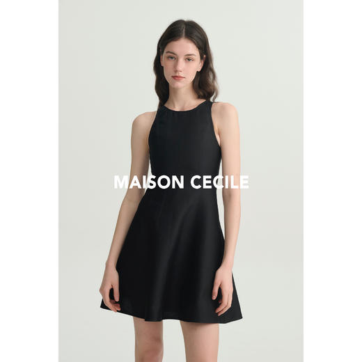 MAISON CECILE黑白真丝羊毛破缝收腰礼服连衣裙 商品图3