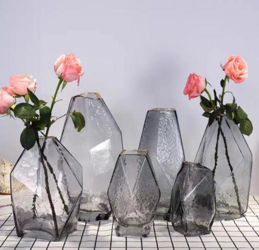 日式几何锤纹玻璃花瓶--石头矮胖 商品图1