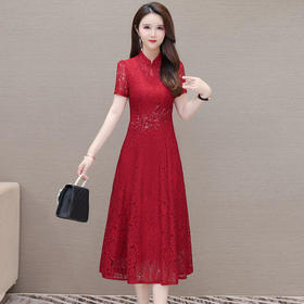 QYM24A2197-L镂空蕾丝中式优雅改良式旗袍裙