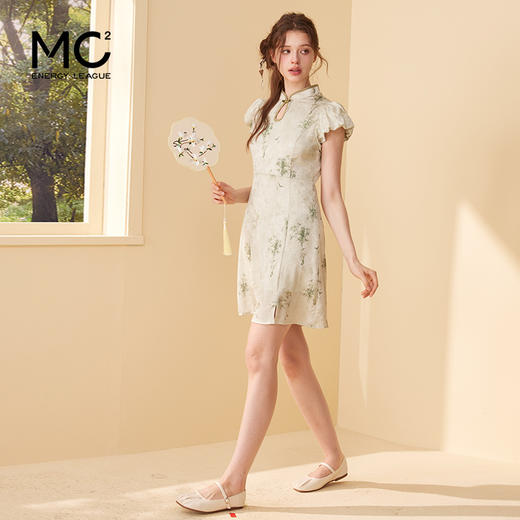 mc2改良泡泡袖旗袍裙女装2024夏季新款收腰显瘦复古新中式小个子 商品图1