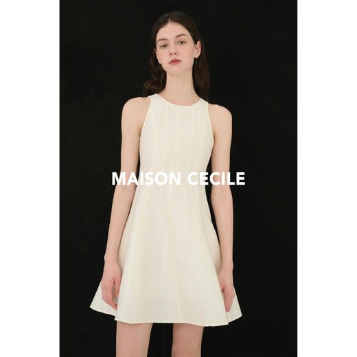 MAISON CECILE黑白真丝羊毛破缝收腰礼服连衣裙 商品图2