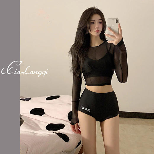 【三件套】游泳衣女保守分体性感遮肚显瘦仙女ins长袖防晒泳装 商品图0