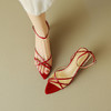 【预售5天】夏季新款尖头露趾细跟红色牛皮细带中跟优雅一字带凉鞋HB&Z539 商品缩略图0