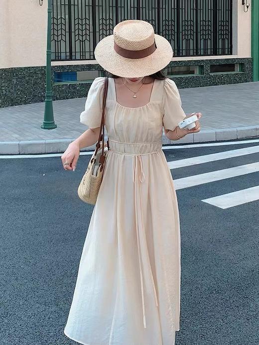 喜出-法式提花暗纹泡泡袖中长连衣裙 商品图0