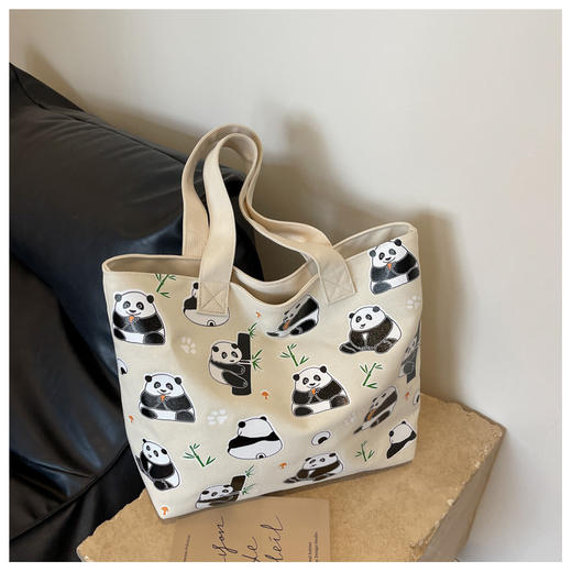 夏季【熊猫帆布包】大容量质感单肩包 斜挎托特购物袋 妈咪时尚休闲包 国庆出游户外 商品图1
