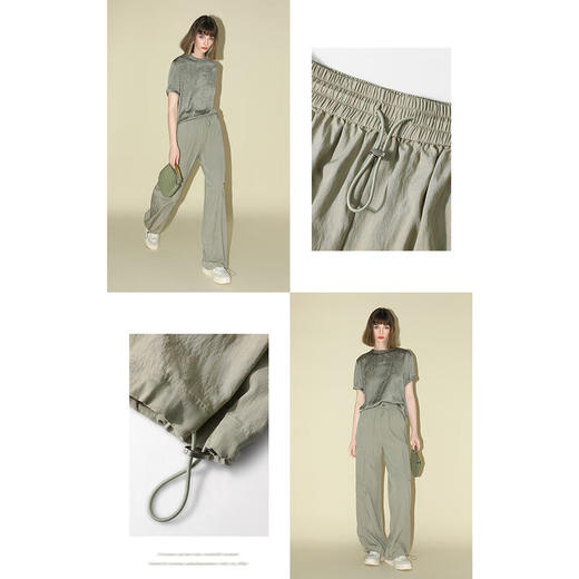 COCOBELLA工装风轻薄阔腿降落伞裤两穿抽绳直筒休闲裤PA7025 商品图3