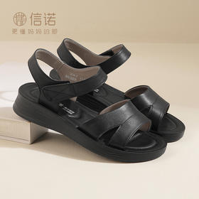 信诺 真皮舒适女鞋 2024新款夏季软底防滑平底低跟中老年妈妈凉鞋L618-7