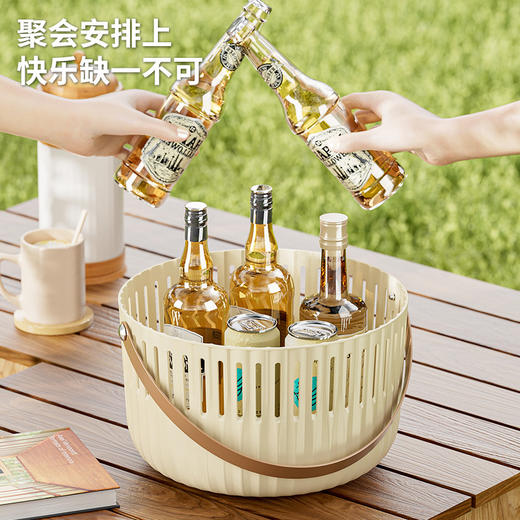 【露营季】简约露营餐具皮革拉手收纳篮 户外春游野餐篮便当食品储存小提篮 商品图1