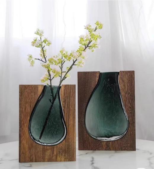 北欧原木透明绿色玻璃花瓶--木屋心灵之钥..水滴 商品图2