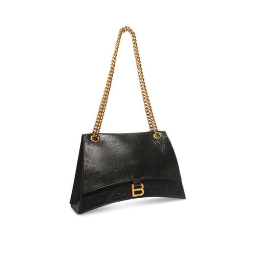 BALENCIAGA 巴黎世家 女士 Crush 中号压光牛皮革链带单肩包 黑色 716393 210IT 1000 商品图1