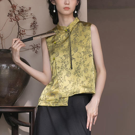【林栖设计小店】2024年春夏新品无袖马甲提花新中式复古气质背心女1942326 商品图12