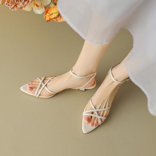 【预售5天】夏季新款尖头露趾细跟红色牛皮细带中跟优雅一字带凉鞋HB&Z539 商品图1