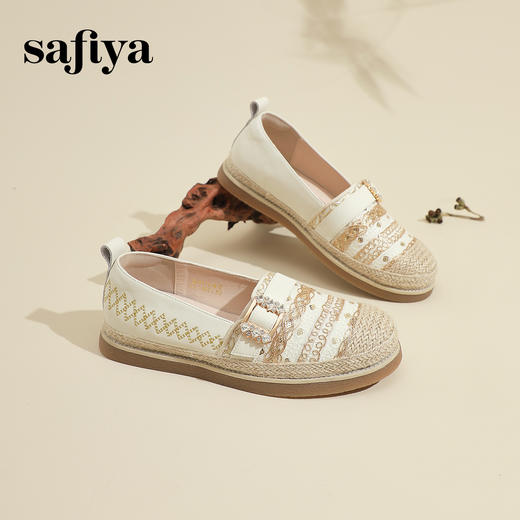 Safiya/索菲娅2024春国风编织钻扣浅口平底懒人一脚蹬渔夫鞋 SF41111432 商品图6