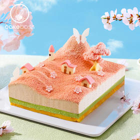 樱花微景观「花渡春」草莓抹茶慕斯蛋糕