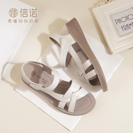 信诺 真皮舒适女鞋 2024新款夏季平底中老年凉鞋软底防滑妈妈鞋子L618-1 商品图6