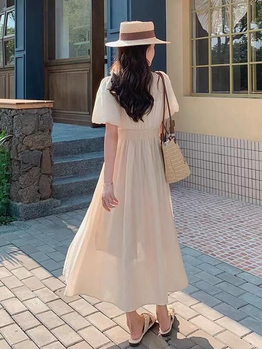 喜出-法式提花暗纹泡泡袖中长连衣裙 商品图1