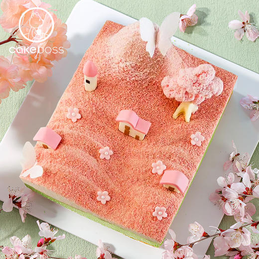樱花微景观「花渡春」草莓抹茶慕斯蛋糕 商品图1