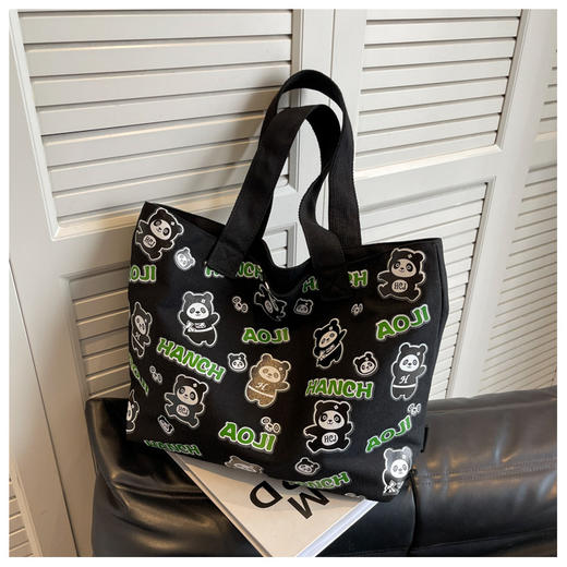 夏季【熊猫帆布包】大容量质感单肩包 斜挎托特购物袋 妈咪时尚休闲包 国庆出游户外 商品图2