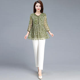 印花雪纺衫上衣+九分哈伦裤两件套QYM-JJ-C241013-Y
