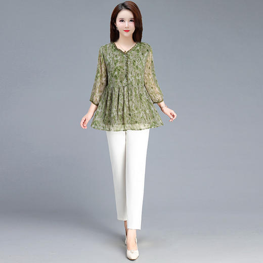 印花雪纺衫上衣+九分哈伦裤两件套QYM-JJ-C241013-Y 商品图0