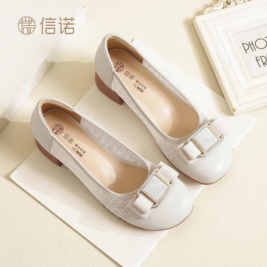 信诺 脚宽舒适女鞋 2024新款网纱凉鞋中跟粗跟妈妈鞋洋气软底皮鞋24C3870-1 商品图0