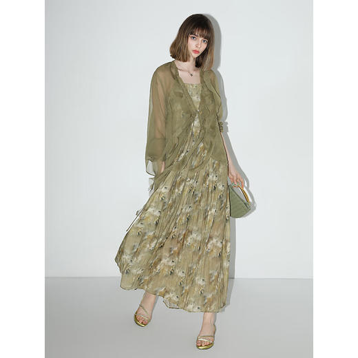 【限时秒杀】COCOBELLA写意油画印花压褶炒色吊带连衣裙度假风长裙FR0015 商品图2