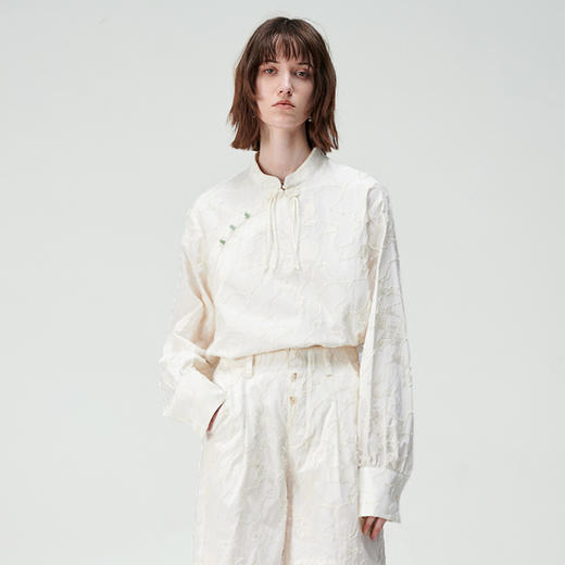 SELFWHO 假两件新中式衬衫女2024早春新款复古宽松设计感休闲上衣 商品图3