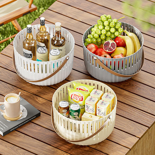 【露营季】简约露营餐具皮革拉手收纳篮 户外春游野餐篮便当食品储存小提篮 商品图2